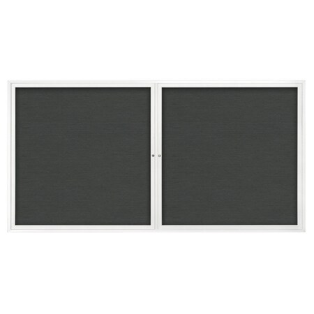 United Visual Products 72"x36" 3-Door Enclosed Outdoor Letterboard, Grey Felt/White UV1163D-WHITE-GREY